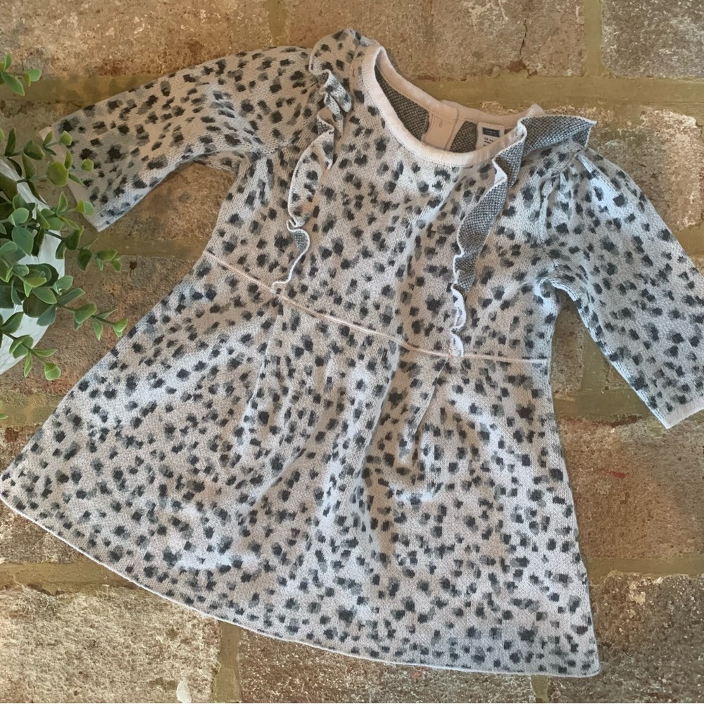 Janie and Jack | Stylish Pink & Gray Leopard Print Girls Dress | 12-18M